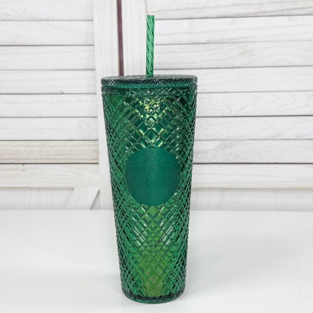 Starbucks Diamond Jewel Cut Tumbler‎ Cup Lid Straw 24oz Venti